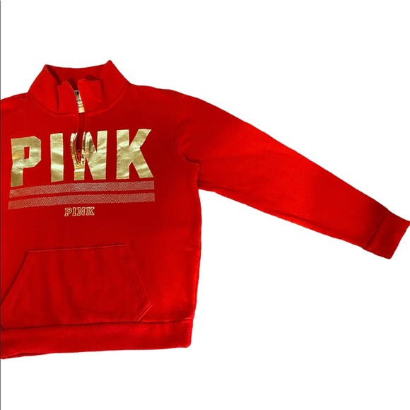 VS Pink Half Zip Red & Gold Hoodie - Picture 3 of 5